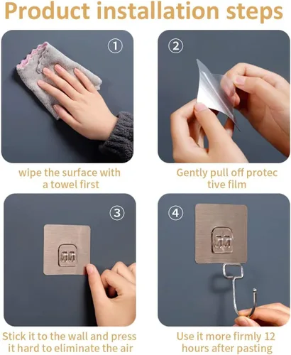 Miniatura 7 de Ganchos Adhesivos Grandes de 22 Libras (Máx.), Ganchos de Pared Impermeables y Resistentes al Óxido para Colgado de Servicio Pesado, Ganchos