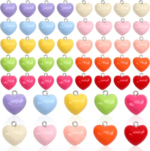 Miniatura 10 de Augshy 64 dijes para el día de la madre, cuentas de resina con forma de corazón, adorno de amor para mamá, colgante para manualidades, pulseras