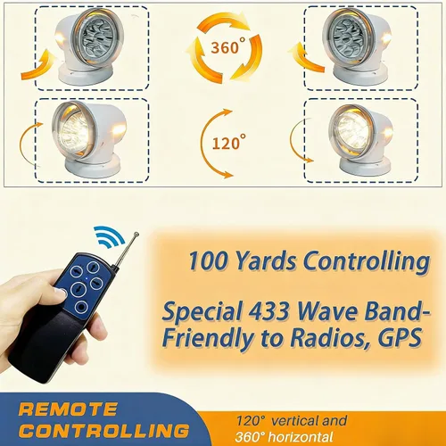 Miniatura 4 de Luz de búsqueda con control remoto LED para camión, barco, auto, lámpara de respaldo blanca de reinicio automático 60W 6000lm, búsqueda para caza