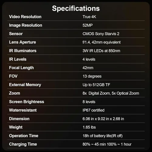 Miniatura 6 de VisioGear Binoculares de visión nocturna True 4K – Gafas de visión nocturna Night Thunder X1 para adultos con un alcance de 3940 pies, foto y video