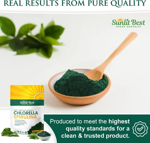 Miniatura 8 de Sunlit Best USDA Organic Chlorella Spirulina en polvo – Fuente 100% cruda y vegana de proteína y clorofila Bebida energética de superalimentos sin