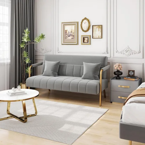 Miniatura 7 de Yaheetech Sofá moderno de 56.5 pulgadas de ancho, sofá pequeño de tela de terciopelo de lujo con brazos y patas de metal dorado para sala de estar