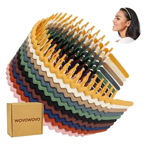 WOVOWOVO Bandas de plástico para el cabello con dientes, 10 paquetes de diademas finas para mujeres, niñas, adolescentes, bandas peine