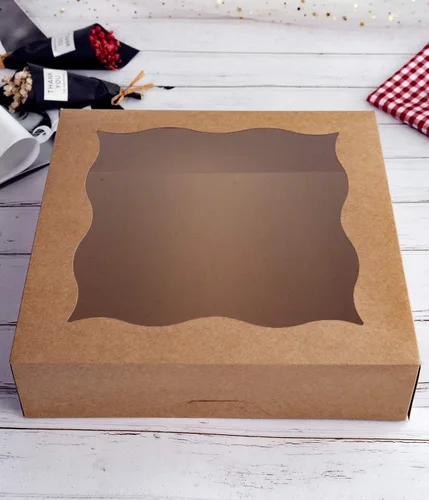 Miniatura 6 de CHERRY - Paquete de 15 cajas para pastelería marrón de 12 x 12 x 3 pulgadas con ventana de PVC para tartas y galletas, caja grande de papel kraft