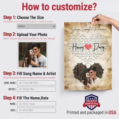 Miniatura 2 de H-DEWALL Póster personalizado de letras de canciones, regalos románticos para él, artista de canción, póster personalizado, música, crea fotos, tu