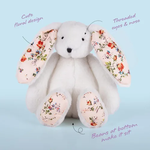 Miniatura 3 de ArtCreativity Blossom Bunny - Peluche para niños, 12 pulgadas, conejo de peluche blanco con orejas y pies con estampado de flores florales