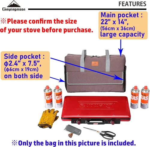 Miniatura 4 de CAMPINGMOON - Funda de transporte para estufa de campamento Coleman de 2 quemadores, lona CM-B, bolsillos para combustible de gas