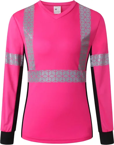 Miniatura 2 de Playera de Seguridad para Mujer, Camiseta Reflectante de Alta Visibilidad para Mujer con Patrón Reflectante Inusual, Manga Corta Transpirable rosa