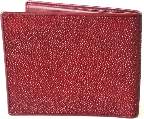 Miniatura 3 de Auténtico Stingray Skin para hombre Bifold blanco perla ojo borgoña rojo cartera