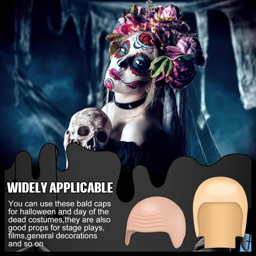 Miniatura 7 de WILLBOND 4 piezas de gorras calvas de Halloween para maquillaje de látex calvo, gorra para cabeza, peluca, sombrero, accesorios de disfraz