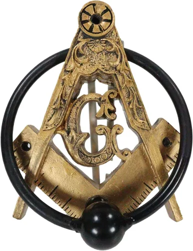 Miniatura 6 de Ebros Gift Masonería Masónica de Oro Sintético Antiguo Cuadrado Masónico y Brújulas Monograma Aldaba de puerta decorativa con volutas de resina