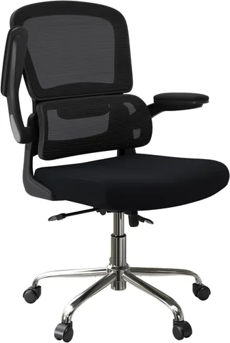 Logicfox Silla de oficina ergonómica con soporte lumbar 2D adaptable y brazos abatibles, silla de escritorio de malla transpirable para aliviar el