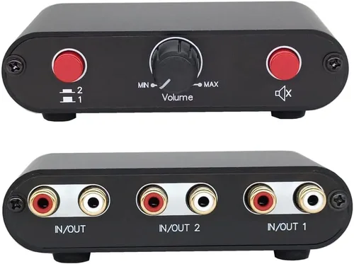 Interruptor de audio estéreo RCA de 2 vías, interruptor de fuente de señal de entrada, selector, caja divisora (2 en 1 salida/1 en 2 salida) RC21