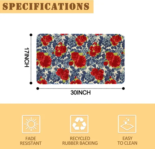Miniatura 2 de Mloabuc® Tapete decorativo de flores, tapetes de cocina de arpillera de arpillera para mujer, accesorios de cocina para exteriores, 17 x 30 pulgadas