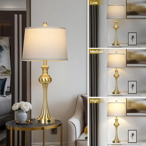 Miniatura 6 de Cinyirong Lámparas de mesa doradas de 28.75 pulgadas, modernas, con control táctil de 3 vías, regulable, con puertos USB A+C y salidas de CA