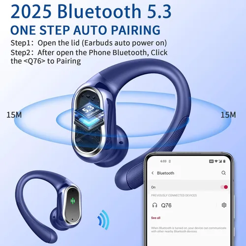 Miniatura 2 de Auriculares inalámbricos, auriculares Bluetooth 5.4 2026 deportivos, 50 horas estéreo de alta fidelidad con graves profundos con micrófono ENC