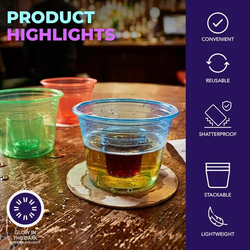 Miniatura 6 de Party Essentials Jager Blaster - Vasos de plástico suave, 3 onzas, 50 unidades, neón surtidos Variado neón