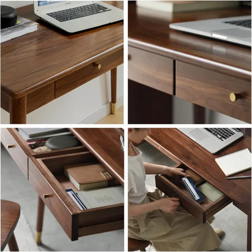 Miniatura 7 de Escritorio de oficina moderno y simple de madera maciza, mesa de computadora de nogal, sala de estar para el hogar, dormitorio, estudio, escritorio