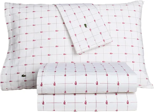 Lacoste Slice - Juego de sábanas de percal 100 % algodón, 3 piezas – Fresco, marcado, mate y duradero, certificado Oeko-Tex – Estampado, Rosa Rosa