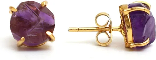 Miniatura 70 de Gempires Natural Raw Prong Setting Stud Earrings, 8-10 mm Crystals Earring, Handmade Jewelry, Gift for Her