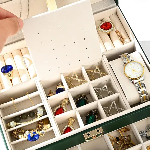 Miniatura 6 de Joyero para mujeres y niñas, organizador de joyas grande con cerradura de 3 niveles para collares, anillos, aretes, piel sintética (blanco)