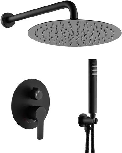 Miniatura 10 de TIPOK Sistema de ducha negro mate con cabezal de ducha redondo de 8 pulgadas y de mano, conjuntos completos de grifería de ducha tipo lluvia