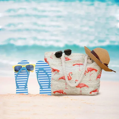 Miniatura 4 de weallbuy Bolsas de playa para mujer, impermeable, a prueba de arena, bolsa de lona con cremallera