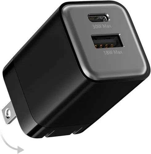 Cargador de Carga Rápida wegear USB C, Cargador Nano GaN de 30 W de Doble Puerto con Enchufe Plegable para iPhone Serie 16/15, iPad, Galaxy S24 Negro