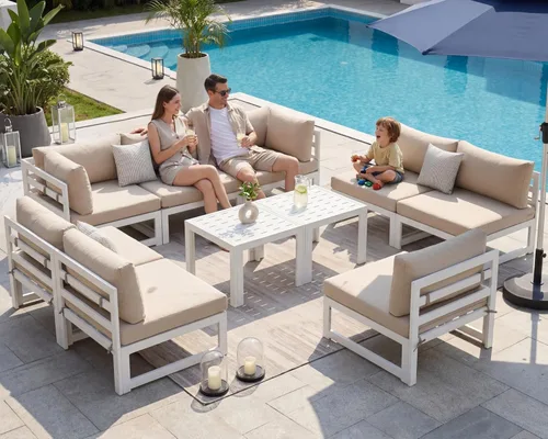 NICESOUL - Juego de 10 muebles de patio extra grandes de aluminio moderno, sofá para exteriores con asiento de 29" de profundidad y ancho, 500 lbs