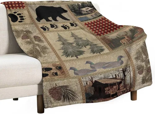 Miniatura 24 de Mantas de franela retro con alces y ciervos, estilo vintage de cabaña campestre rústica de montaña y granja, manta de cama para sofá, silla y cama