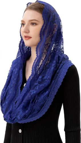 Miniatura 2 de PAMOR Infinity Chapel Veil Floral Latin Mass Head Cover Lace Scarf Mantilla Velos para Iglesia