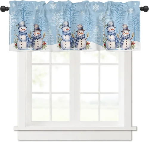 Miniatura 16 de Cenefa de cortina con lazo rojo de Navidad para ventanas, sala de estar, cocina, baño, granja, bolas de Navidad de acuarela con diseño de bayas