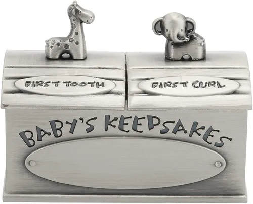 Fdit Caja de recuerdo europea para bebé, aleación de zinc, regalos de hadas de dientes, plata antigua, 2.4x2.0x1.4 in, para baby shower