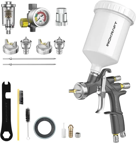 InoKraft D1 LVLP Pistola de rociado de aire Premium Kit, fácil de usar, pistola de pintura para coches y pintura DIY para el hogar, boquillas de