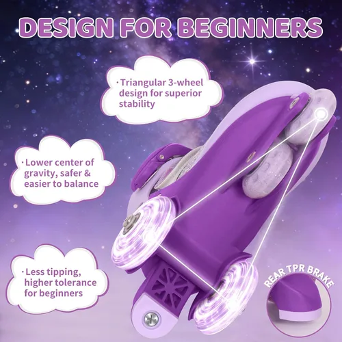 Miniatura 4 de Nattork - Patines de ruedas para niños pequeños, patines de tres ruedas ajustables en 4 tallas para niñas de 3 a 7 años con ruedas iluminadas Sueño