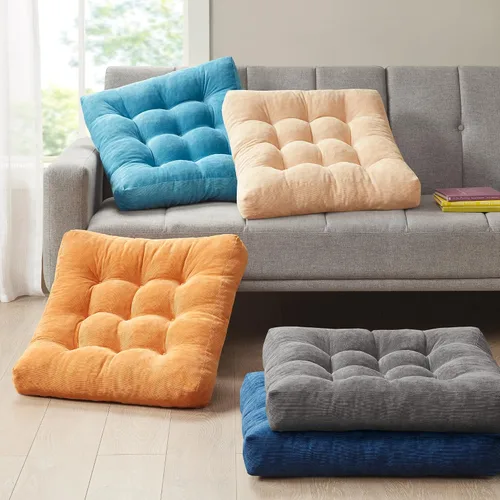 Miniatura 52 de Juego de 2 almohadas de suelo de meditación, almohadas cuadradas grandes para adultos, cojín de pana copetuda para sala de estar de tatami, gris, 22