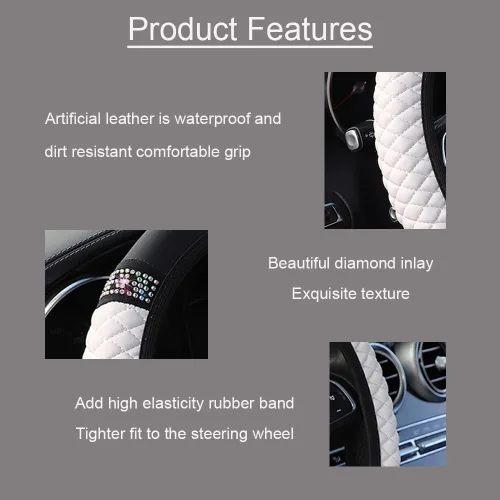 Funda de volante de cuero de microfibra con forro antideslizante, accesorio universal para automóvil con un diámetro de 14.5-15 pulgadas (blanco)