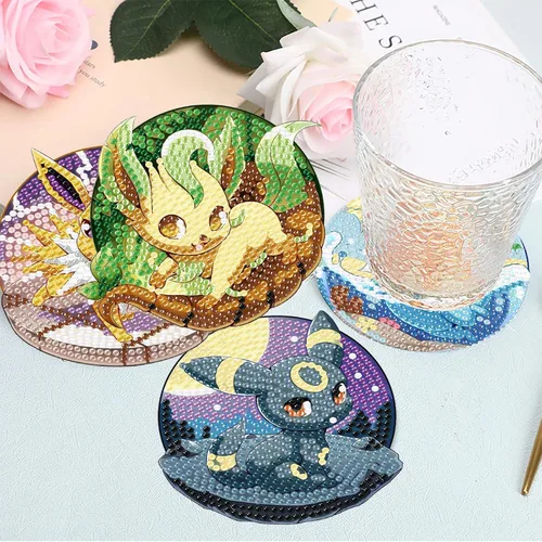 Miniatura 3 de LWZAYS Kit de posavasos de pintura de diamante, paquete de 8 posavasos de arte de diamantes de dibujos animados con soporte, kits de manualidades