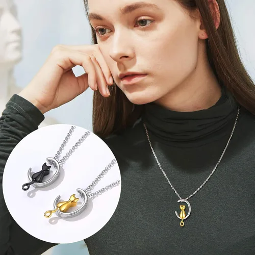 Miniatura 261 de FindChic Collares personalizados con urna para cenizas, barra vertical, gato, luna, reloj de arena, garra de perro, acero inoxidable, chapado en oro