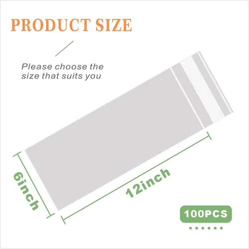 Miniatura 2 de 100 bolsas de celofán transparentes resellables de 6 x 12 pulgadas de largo, bolsas de celofán autosellables, bolsas para galletas con solapa