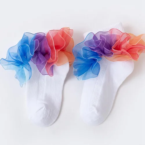 Miniatura 2 de Toddler Girls Socks with Rainbow Lace Ruffle Trim Cotton Baby Socks Frilly Dress Socks for Little Girls