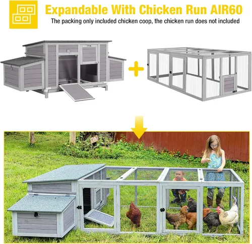 Miniatura 3 de Aivituvin Gallinero Dos cajas de anidación, gran gallinero de madera, resistente a la intemperie, al aire libre, jaula de pato Gris y gris claro