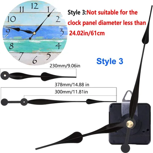 Miniatura 5 de Mecanismo de movimiento de reloj de pared de cuarzo con mango largo de alto par de torsión con pala de 12 pulgadas de largo, funciona