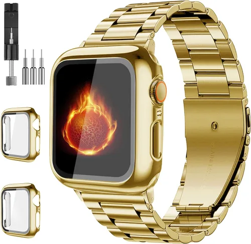 Miniatura 9 de Bekomo Compatible with Apple Watch Band 49mm 46mm 44mm 45mm 42mm 40mm 38mm 41mm, Stainless Steel iWatch Bands with 2 Pack Tempered Glass Case for