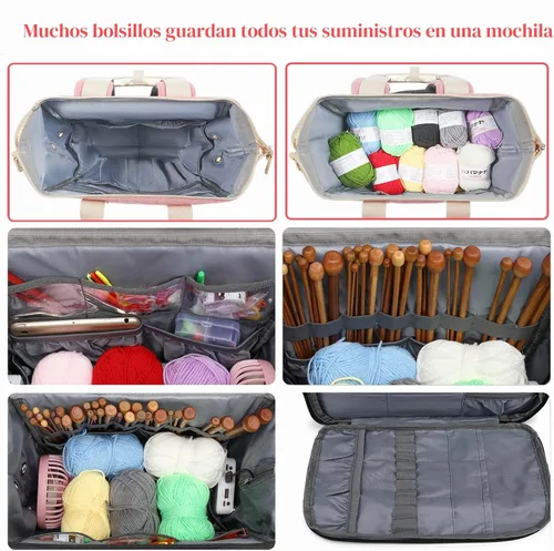 Miniatura 4 de LTINVECK Mochila para tejer, organizador de almacenamiento de hilo, bolsa de ganchillo de viaje, bolsa de gran capacidad, estuche para llevar Rosa