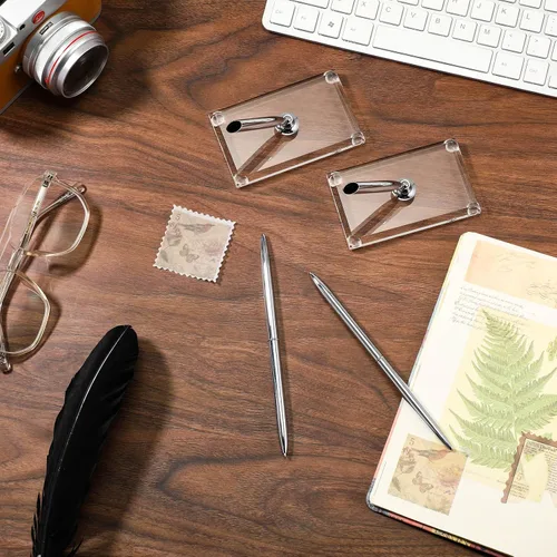 Miniatura 5 de Chinco 2 juegos de bolígrafo y soporte plateado para invitados, incluye 2 bolígrafos de metal plateado para escribir con repuesto negro, 2 soportes