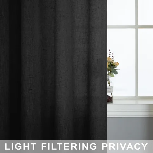 Miniatura 5 de Mrs.Naturall - Cortinas transparentes con bolsillo para barra de 36x63 pulgadas de lino mezclado negro