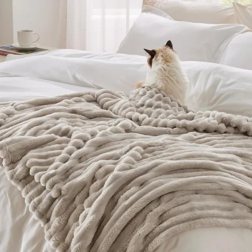 Miniatura 6 de Bedsure Tamaño de la manta de forro polar (gris oscuro y beige)