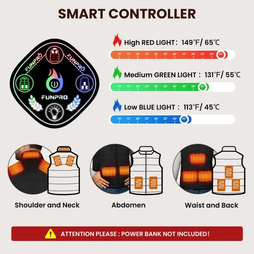 Miniatura 3 de Heated Vest for Men, 5 in-1 Smart Controller, Lights-out Design, Lightweight (Battery Pack Not Included)