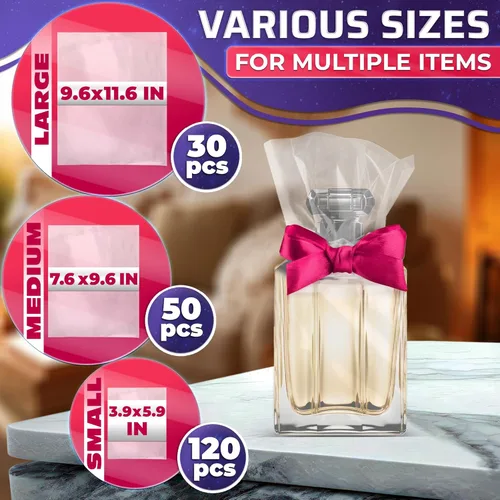 Miniatura 2 de 200 bolsas termorretráctiles – 3 tamaños 3.93 x 5.90 (120) 7.67 x 9.64 (50) 9.64 x 11.61 (30) – Película de PVC transparente para regalo seguro